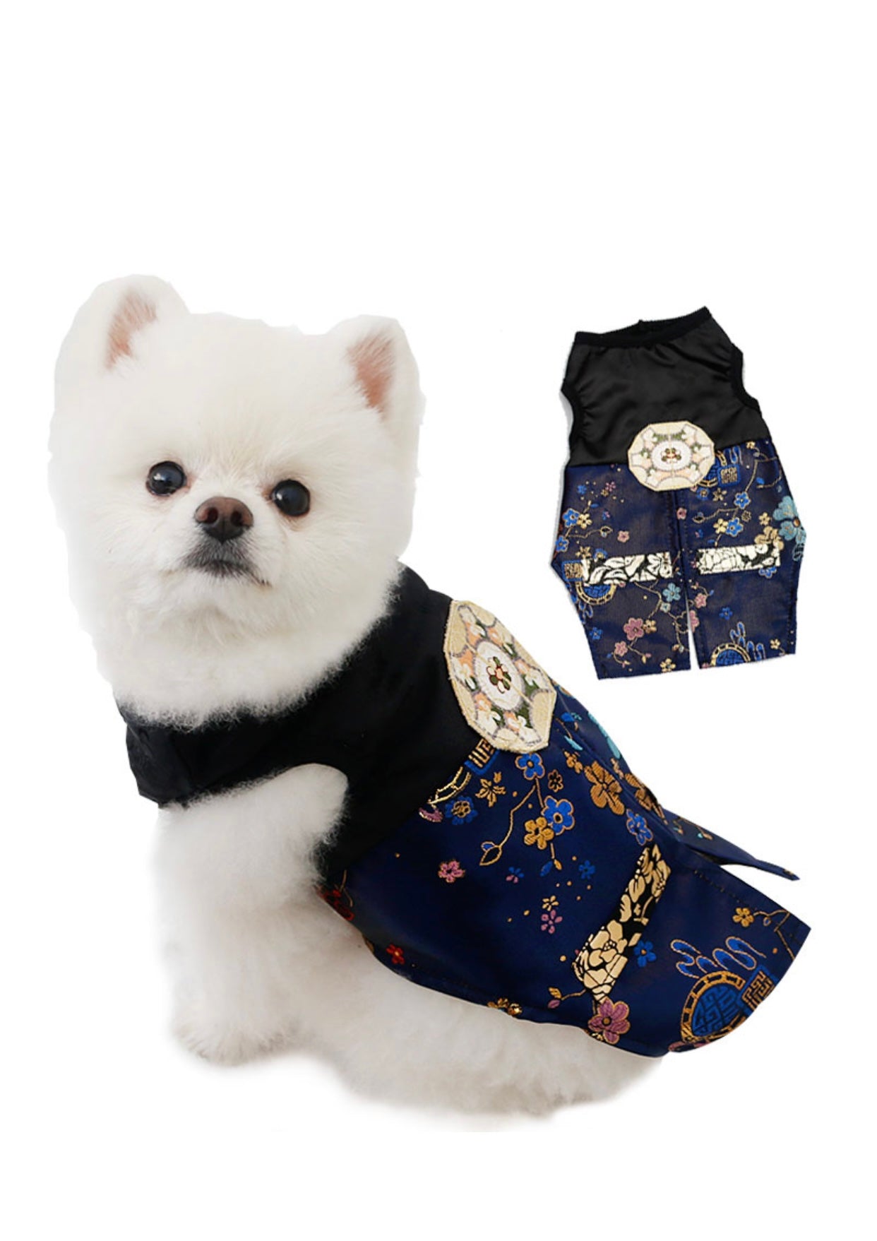 Premium Korean Traditional Hanbok Suit for Dogs (Dark Blue)