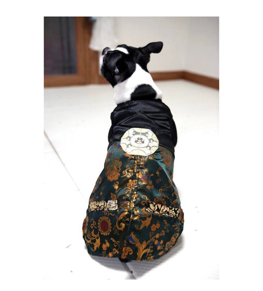 Premium Korean Traditional Hanbok Suit for Dogs (Dark Green)