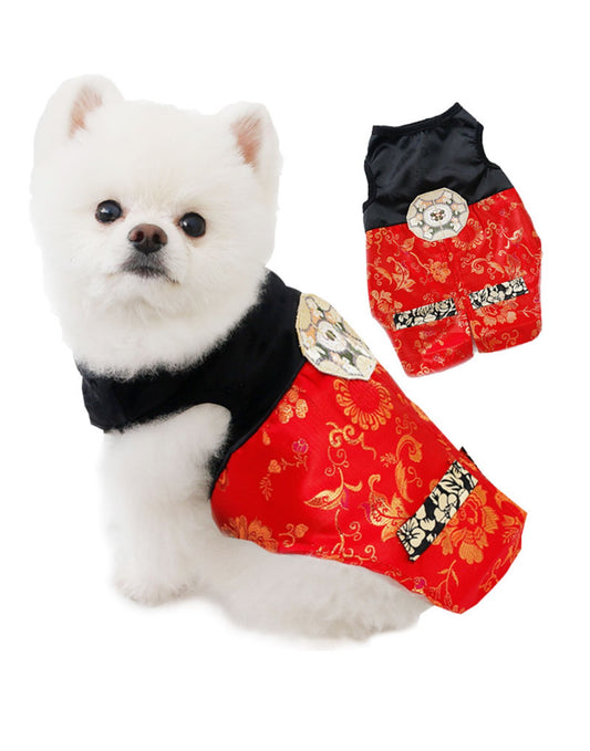 Premium Korean Traditional Hanbok Suit for Dogs (Red)